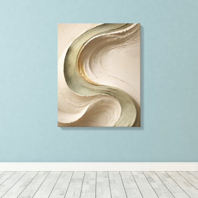Beige & Gold Flowing Texture Japandi Art Canvas Print (Insitu(Wood Floor))
