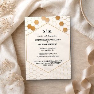 Beige Gold Honeycomb Wedding Invitation