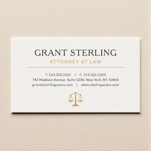 Beige Gold Lawyer Attorney at Law Luxury Business Card