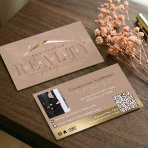 Beige Gold Luxury Home Real Estate Agent Photo Business Card