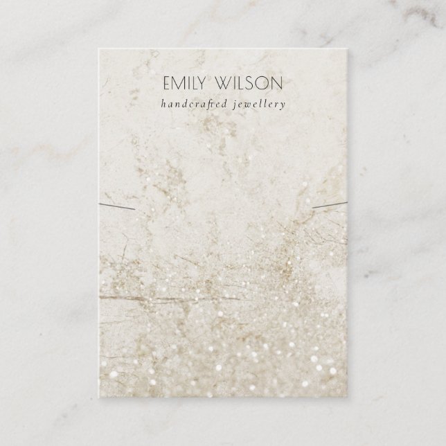 Beige Gold Marble Glitter Necklace Band Display Business Card (Front)