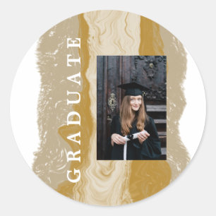Beige Gold Marble Graduation  Classic Round Sticker