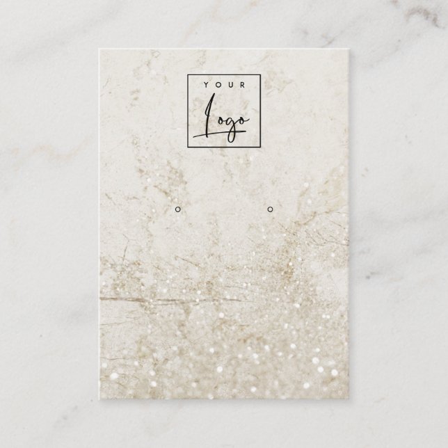Beige Gold Marble Stud Earring Logo Display Business Card (Front)