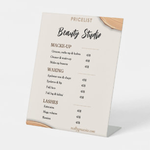 Beige Gold Minimal Aesthetics Salon Price List  Pedestal Sign