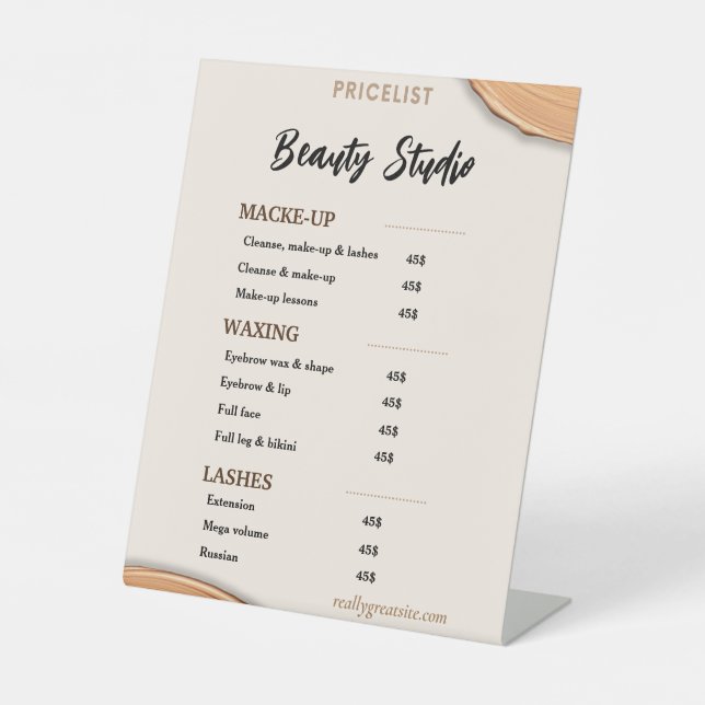 Beige Gold Minimal Aesthetics Salon Price List  Pedestal Sign (Front)