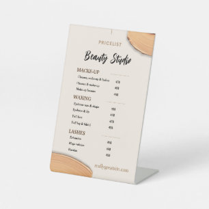 Beige Gold Minimal Aesthetics Salon Price List  Pedestal Sign