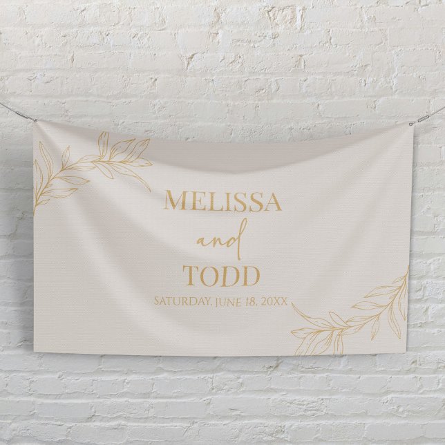 Beige Gold Minimal Minimalist Branch Leaf Wedding Banner (Creator Uploaded)