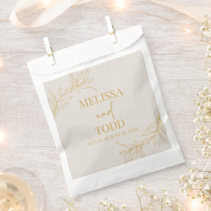 Beige Gold Minimal Minimalist Branch Leaf Wedding Favour Bags