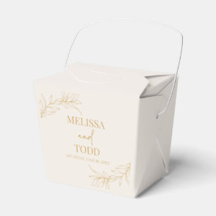 Beige Gold Minimal Minimalist Branch Leaf Wedding Favour Box
