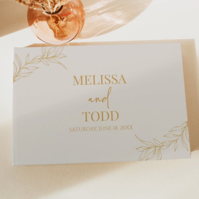 Beige Gold Minimal Minimalist Branch Leaf Wedding Guest Book (Creator Uploaded)