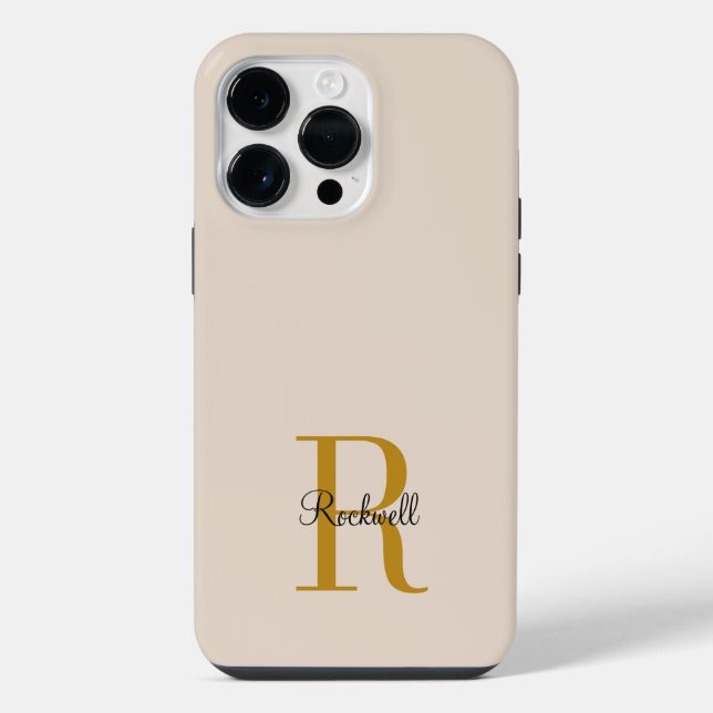 Beige Gold Monogram Name Initial  iPhone Case (Back)