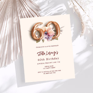 Beige gold peach floral budget 60th birthday