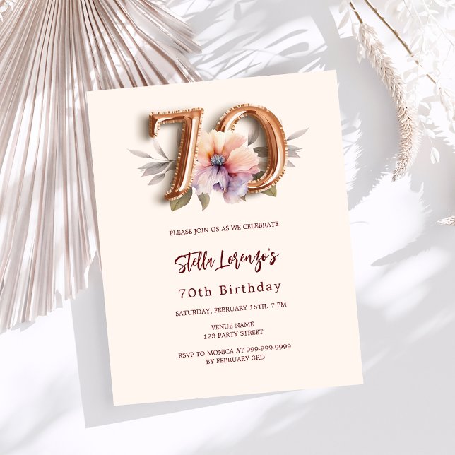 Beige gold peach floral budget 70th birthday (Creator Uploaded)