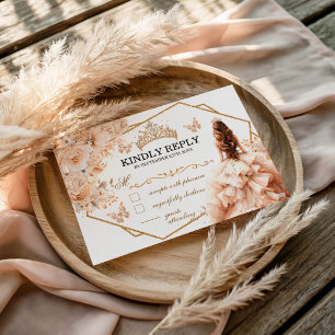 Beige Gold Princess Quinceanera Sweet 16 RSVP Card