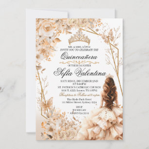 Beige & Gold Quinceañera Princess Girl Tiara   Invitation