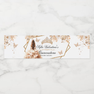 Beige & Gold Quinceañera Princess Girl Tiara Water Bottle Label