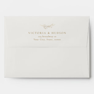Beige gold simple botanical wedding return address envelope