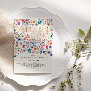 Beige Gold Typography Floral Wedding Rehearsal Invitation