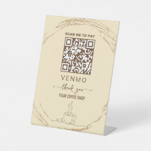 Beige  gold venmo Payment Qr code  Pedestal Sign