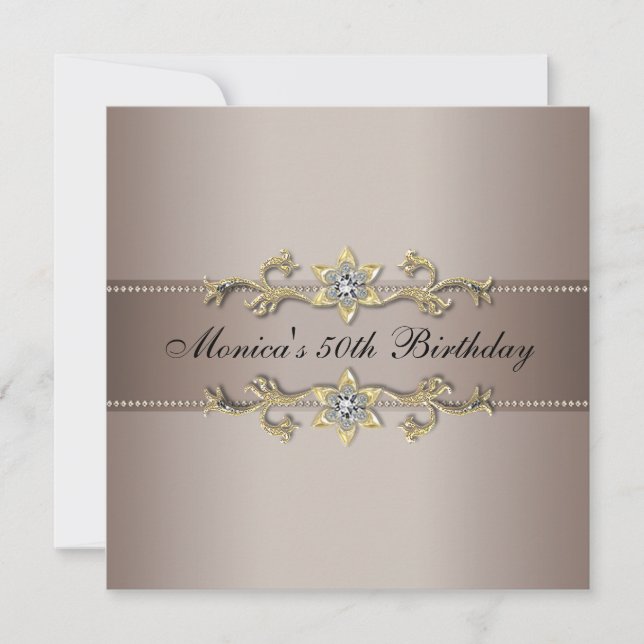 Beige Gold Woman 50th Birthday Party Invitation (Front)