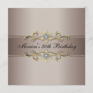 Beige Gold Woman 50th Birthday Party Invitation