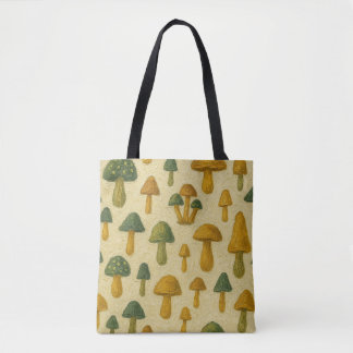 Beige, Golden, and Green Mushrooms  Tote Bag