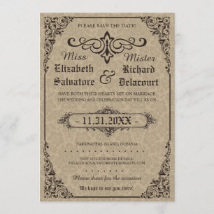 Beige Gothic Victorian Damask Save the Dates Date