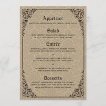 Beige Gothic Victorian Damask Wedding Menu