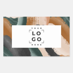 Beige, green abstract painted minimal modern  rectangular sticker