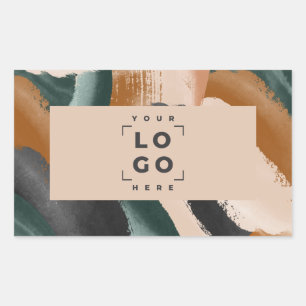Beige, green abstract painted minimal modern  rectangular sticker