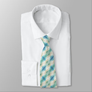 Beige Green Blue White Teal Rhombuses Pattern Tie