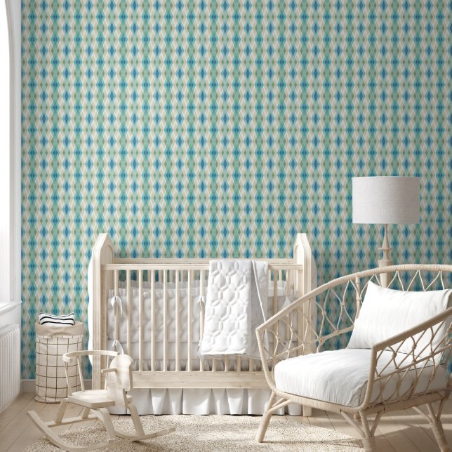 Beige Green Blue White Teal Rhombuses Pattern Wallpaper (Kids)