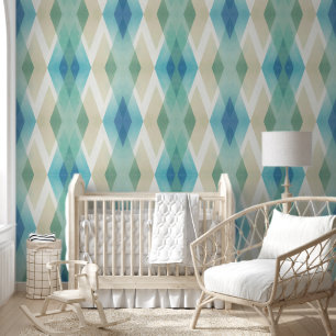 Beige Green Blue White Teal Rhombuses Pattern Wallpaper
