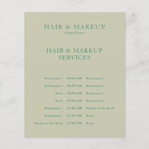 Beige Green Budget Wedding Hair Makeup Timeline Flyer