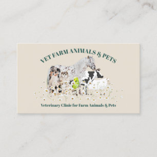 Beige Green Daisy Flowers Farm Animals Business Card