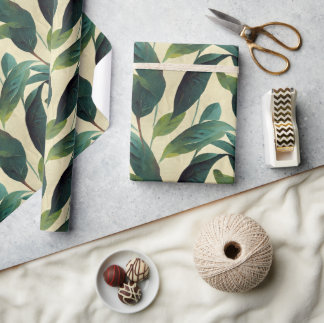 Beige & Green Foliage, Simple Botanical  Wrapping  Wrapping Paper