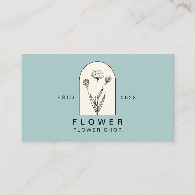 Beige Green Girly Dandelion Flower Florist Floral Business Card (Front)