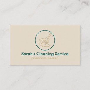 Beige Green Household Broom Cleaning Housekeeper Business Card