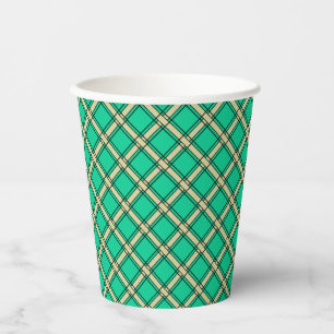 Beige green , plaid pattern paper cups
