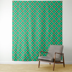 Beige green , plaid pattern tapestry