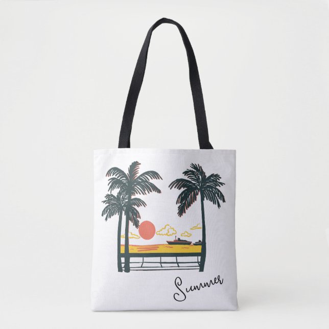 Beige Green Summer Beach Tote Bag (Front)