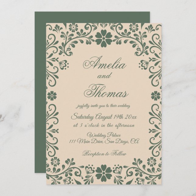 Beige Green Talavera Wedding  Invitation (Front/Back)