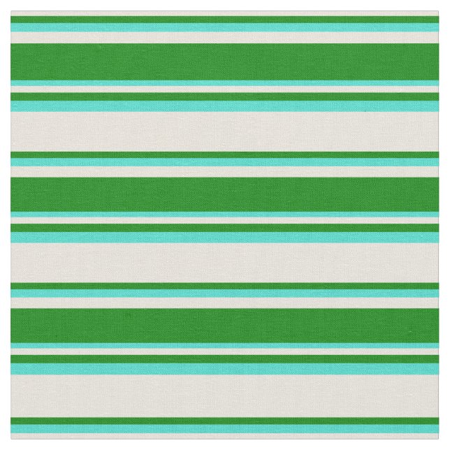 Beige, Green & Turquoise Coloured Lines Fabric (Close Up)
