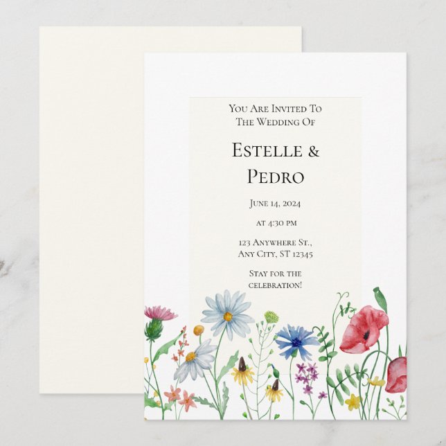 Beige Green Watercolor Floral Wedding Invitation (Front/Back)
