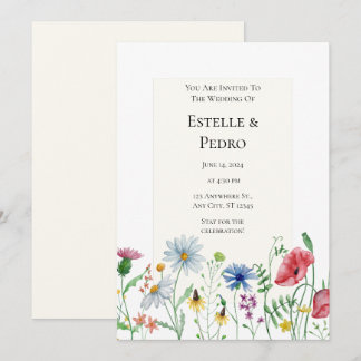 Beige Green Watercolor Floral Wedding Invitation