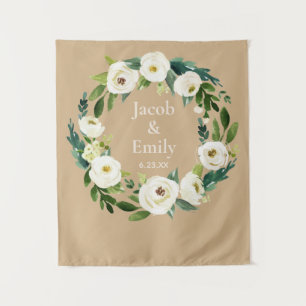 Beige Greenery Custom Wedding Photo Booth Backdrop Tapestry