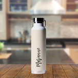 Beige grey custom name script water bottle<br><div class="desc">A beige coloured background.  Personalise and add your name.   Grey handwritten style script.</div>