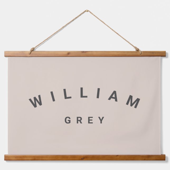 Beige/Grey Minimalist Name Nursery Decor Hanging Tapestry (Front)
