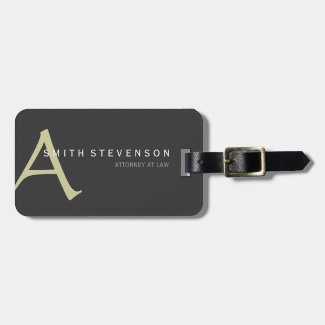 Beige Grey Monogram Add Your Name  Luggage Tag (Front Horizontal)