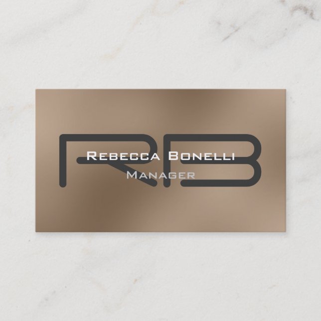 Beige Grey Monogram Manager Business Card (Front)